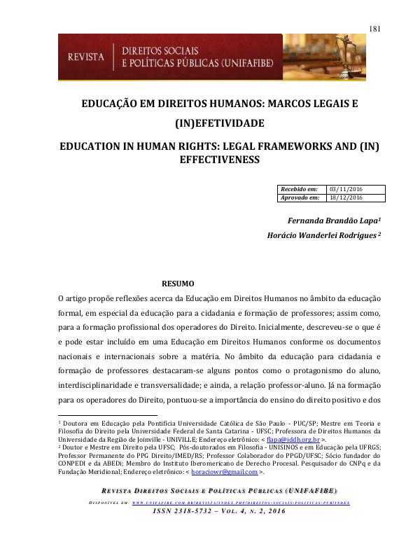 Educação em Direitos Humanos: marcos legais e (in)efetividades