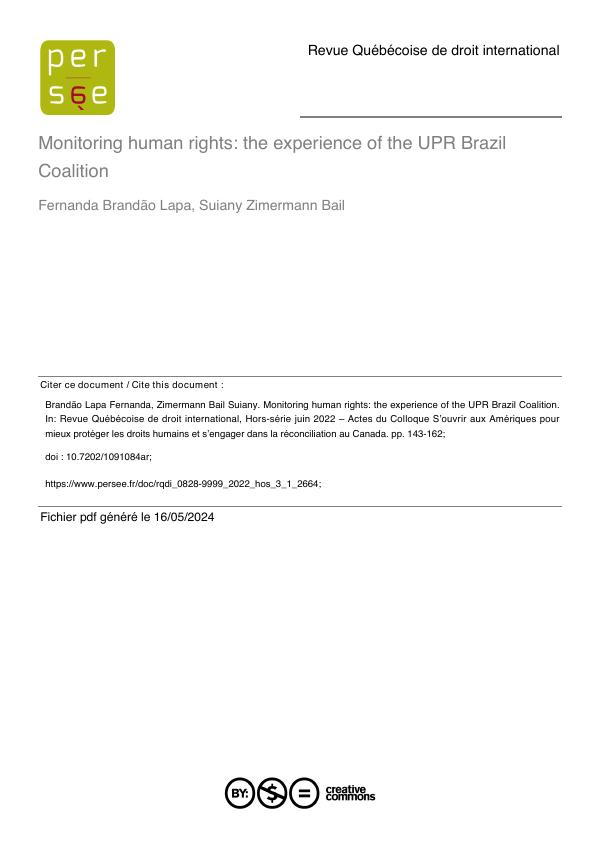 Monitoring Human Rights: the experience of the UPR Brazil Coalition